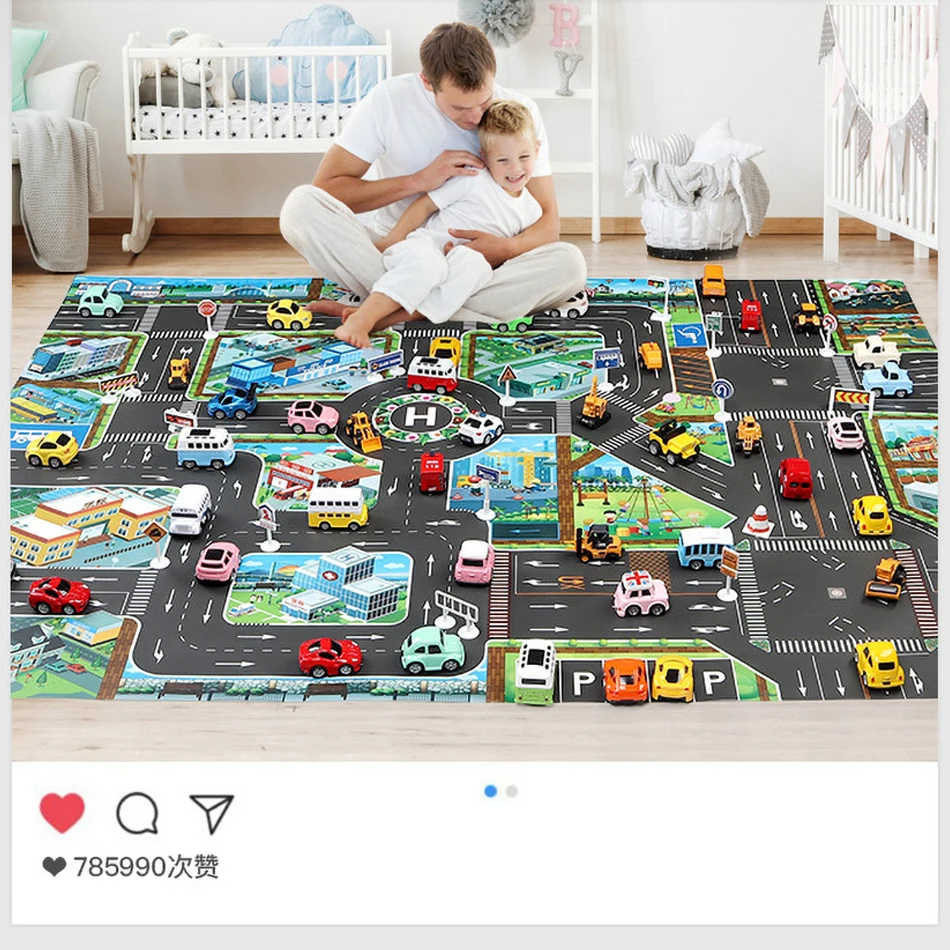 Baby Play Mat Road Map Cartoon Plastic Thin Traffic Rug Kids Toys Educational Mat for Kids Boys Girls