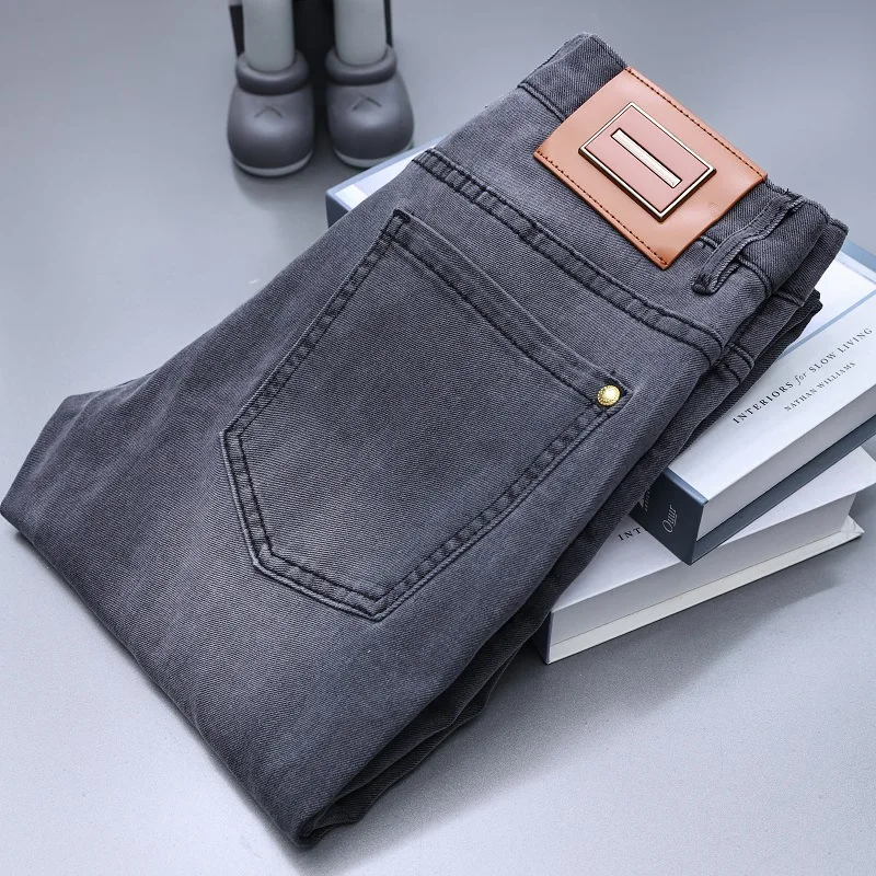 

Новинка лета 2020, тонкие темно-серые эластичные джинсы, Мужские Простые Модные Повседневные трендовые универсальные облегающие узкие брюки