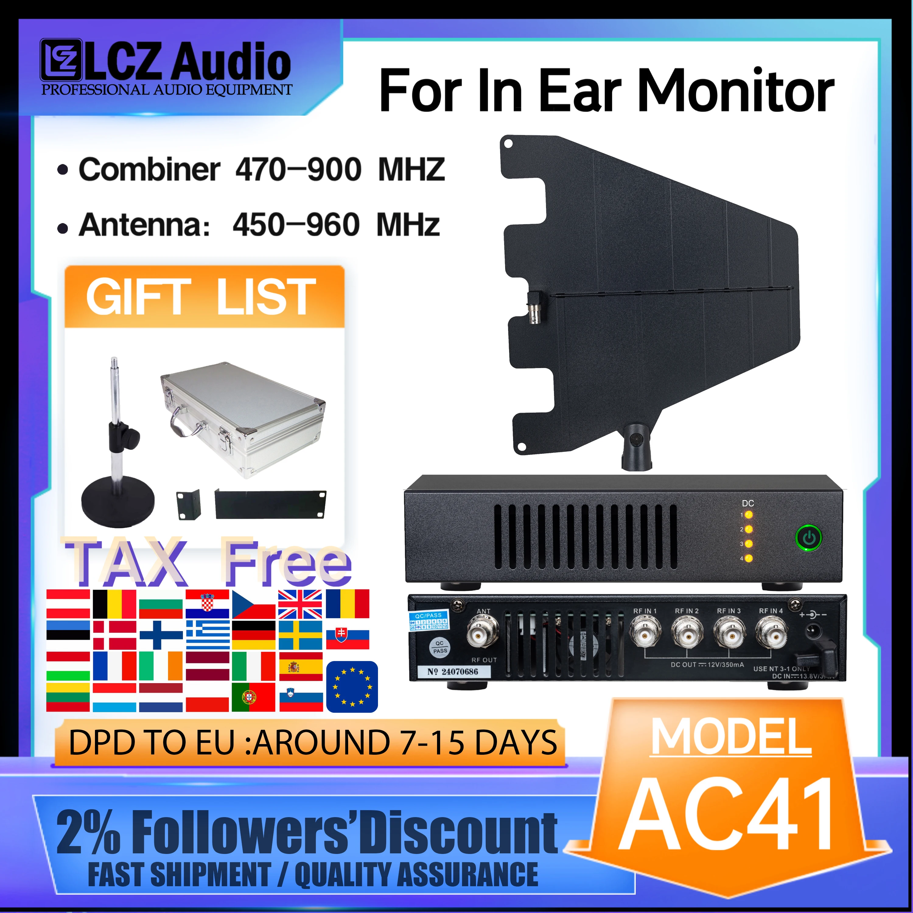 LCZ Audio AC41 Antenna Distribution System Active Antena Combiner Wireless In Ear Monitor Antenna Arrays For Wireless Microphone