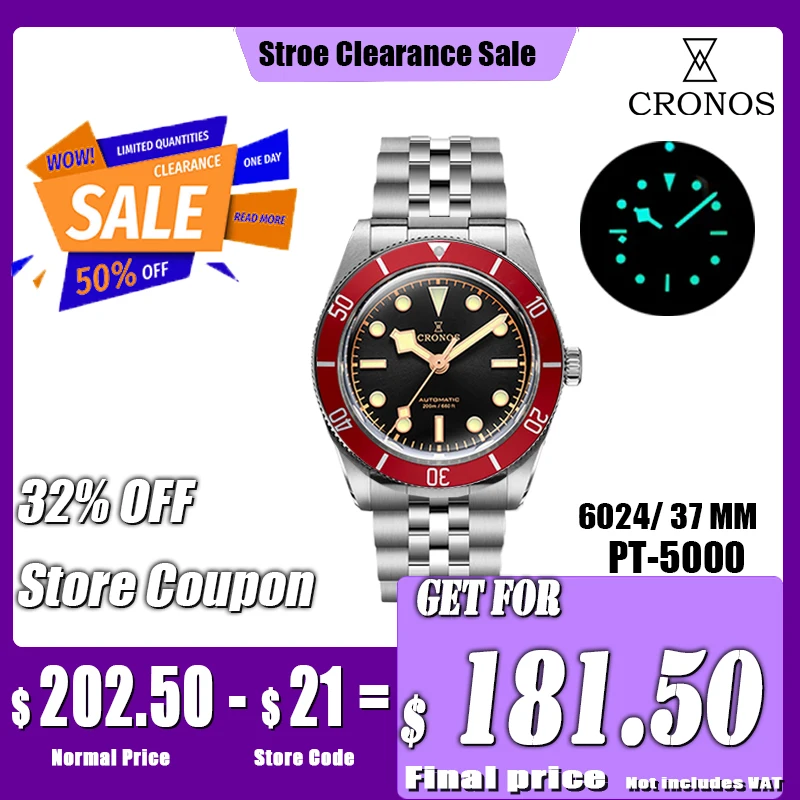 

Cronos Luxury Men's Watches 37mm Diver BB54 Vintage Automatic Matt/ Aluminum Bezel Female End 5 Links Bracelet 20 Bar L6024