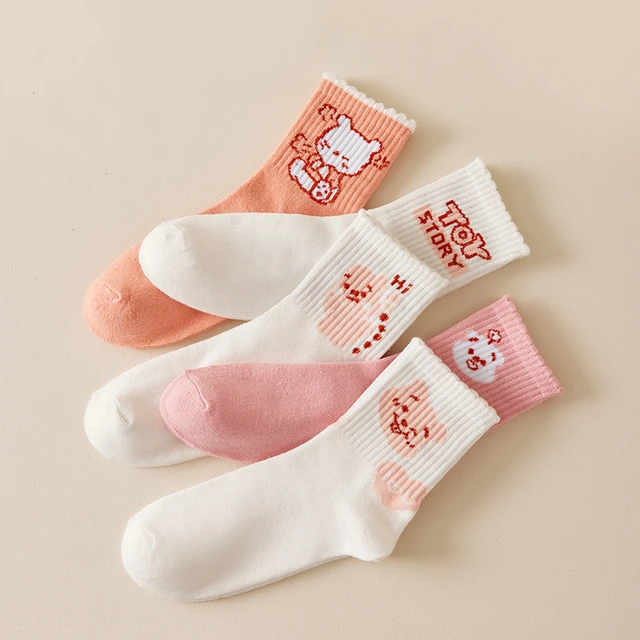 5 Pairs Of Korean Women's Socks Set Spring And Autumn Pink Cute Casual Socks  Women's Cartoon Animal Bear Cotton Socks - AliExpress