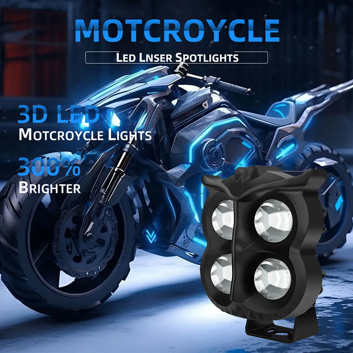오토바이 LED 올빼미 스타일 헤드라이트, 4 가지 모드 스포트라이트, 듀얼 컬러, 화이트, 옐로우, 드라이빙 라이트, 오토바이, 스쿠터, 러닝 램프 