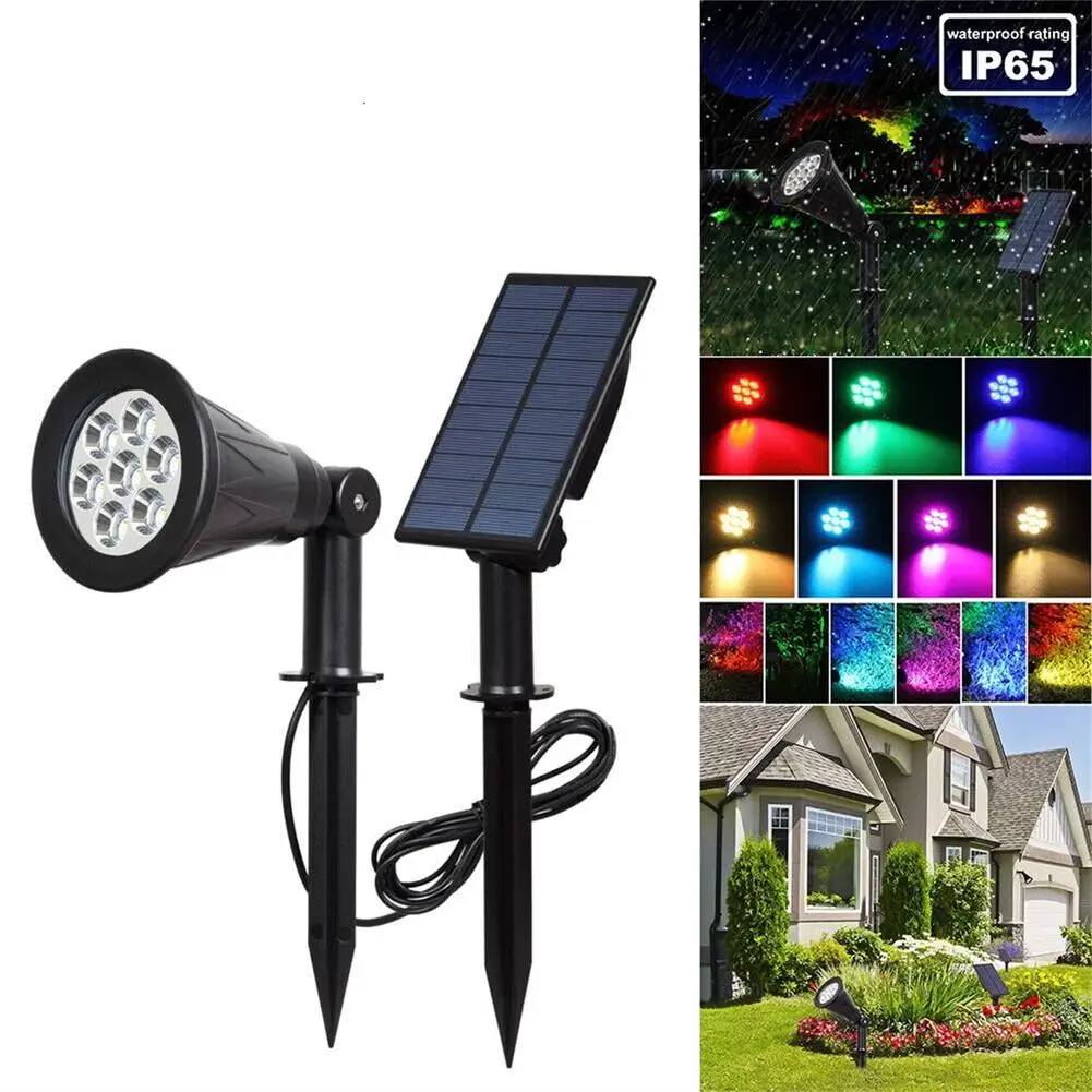 

7 LED Solar Spot Lights Outdoor Color Changing 2-in-1 Solar Landscape Spotlight Waterproof Solar Lights for Garden Patio Yard