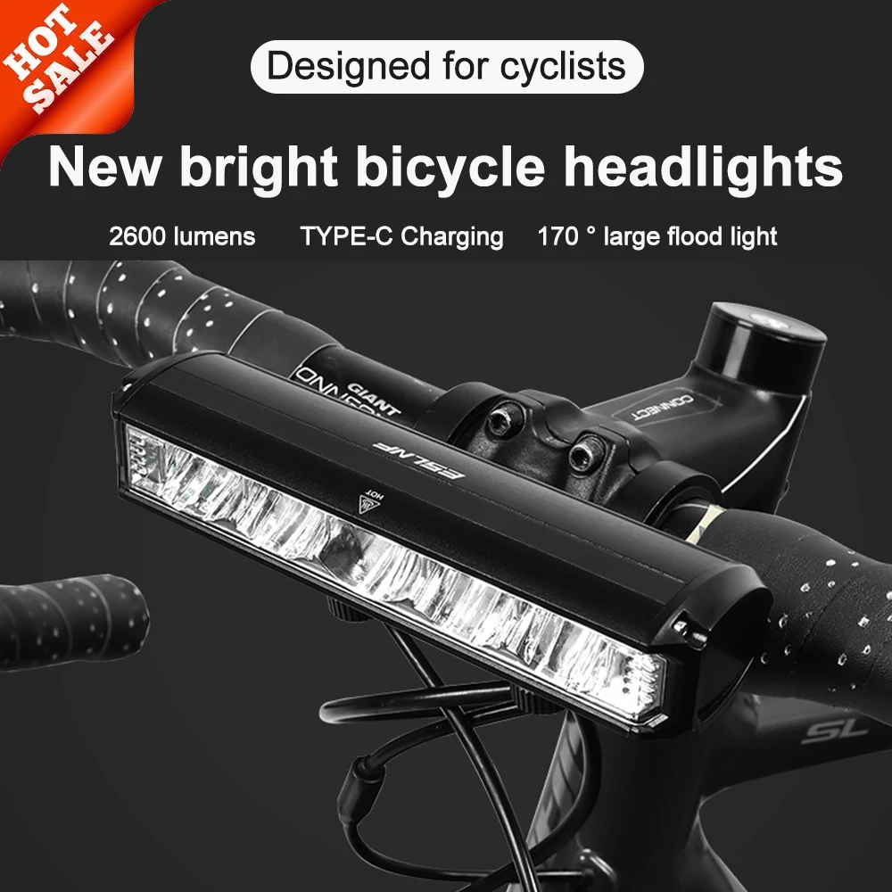 

2600LM Bike Light Headlight Bicycle Flashlight LED USB Rechargeable Torch Aluminum Plastic Cycling High Beam Lamp Accessories