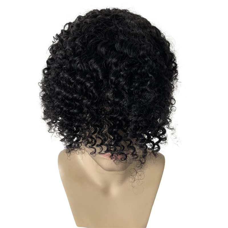 Mongolian Virgin Human Hair Hairpieces #1 Jet Black 12mm Wave Toupee 8x10 Full Lace Unit for Black Men