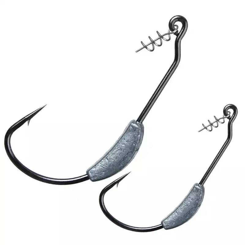 5pcs/lot Jig Head Fishing Hook With Spring Twist Lock For Soft Worm