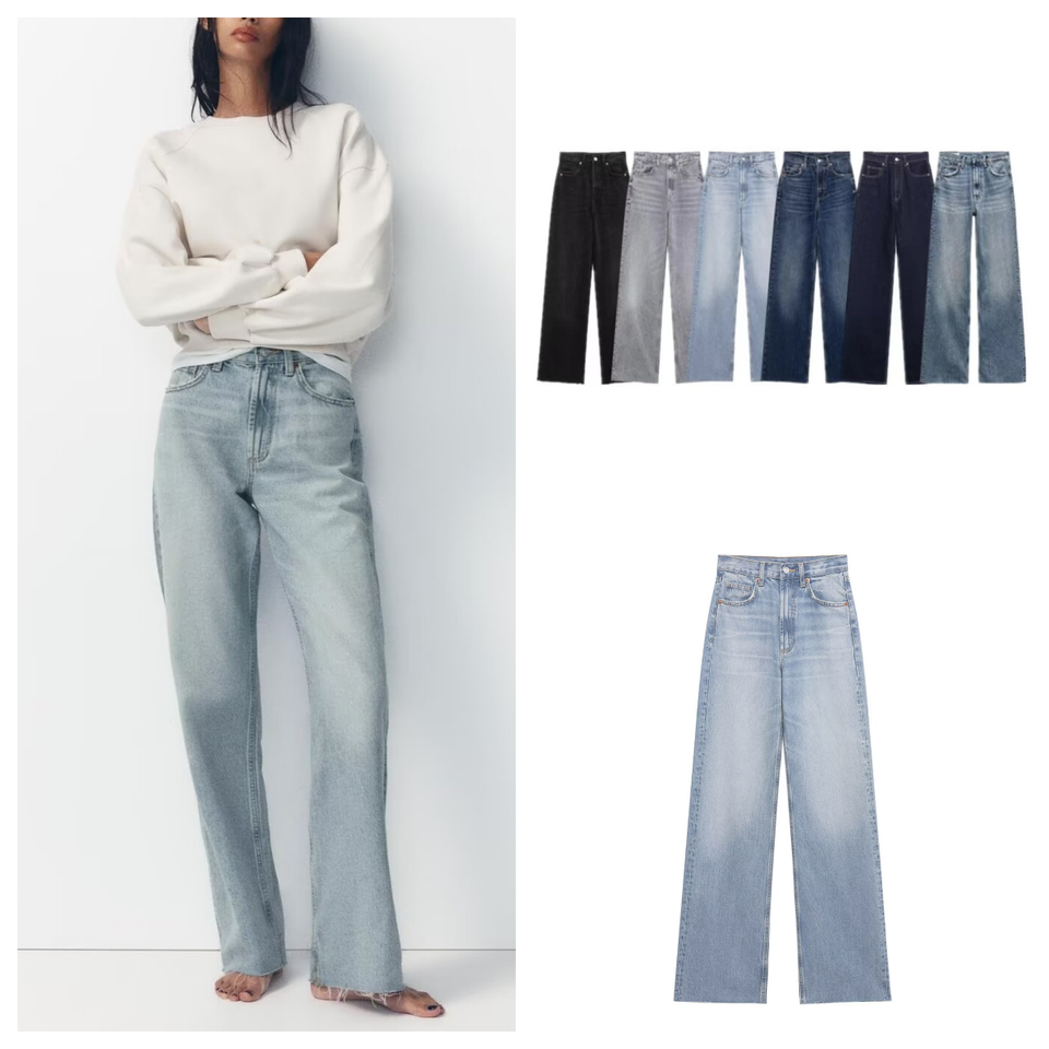 European and American style 2025 spring new high waist straight jeans women's fashionable versatile drape wide leg pants