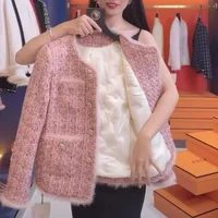 Pink Fluffy Lined Woolen Jacket Women's Winter New Style Thick Tweed Celebrity Style Top Women's Thick Tweed Women's Clothing