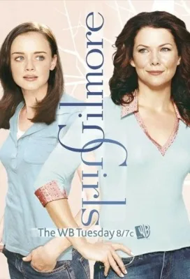 Gilmore Girls WB Promo Poster – Lorelai & Rory in Blue Outfits | “Tuesday 8/7c” TV Time Slot Art from The WB 7