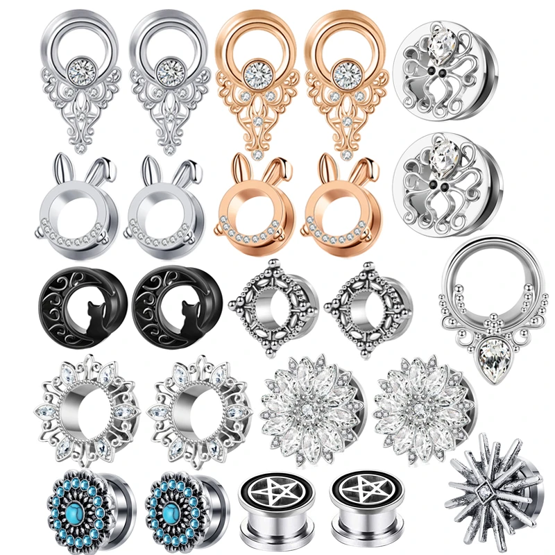 2pc Stainless Steel Crystal Ear Gauge Plug And Tunnel 616mm Steel Ear