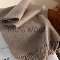 100% Wool Winter Scarf For Women Long Warm Cashmere Scarves Hijab Solid Lady Shawl Wrap Female Pashmina Bandana Head Scarfs New - Image 2
