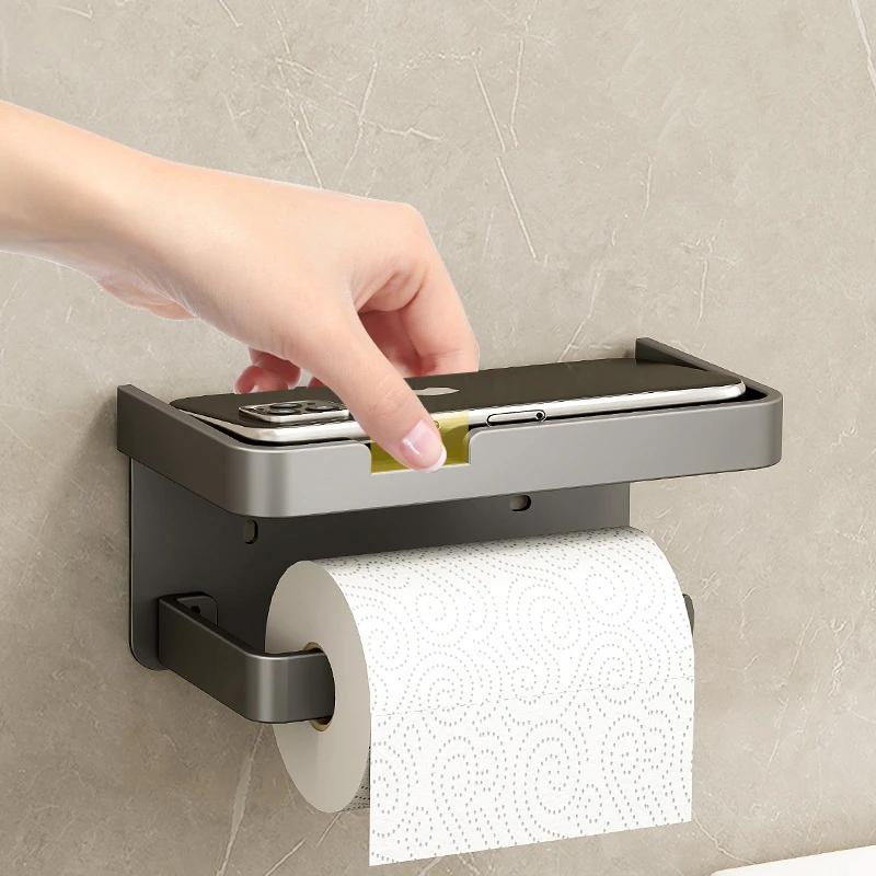 Toilet Roll Paper Holder Stand Home Storage Shelf Racks Wall Tissue Hanger  WC Phone Tray Gun Gray Aluminum Bathroom Accessories - AliExpress