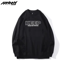

ATSUNNY Keep Printing Harajuku Hoodie Pullover Hip Hop Streetwear Oversize Solid Color Sweatshirt Autumn and Winter Clothes