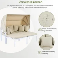 Sectional Sofa Set with Retractable Canopy Outdoor Metal, Sun Lounger3-Piece Patio Daybed with Cushions for Backyard, Porch 2