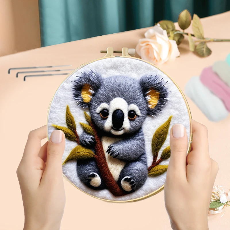 GATYZTORY DIY Felt Painting Kits Home Decor Pictures Lion Dog Koala Animal Handicraft Needle Wool Felting Art Gift