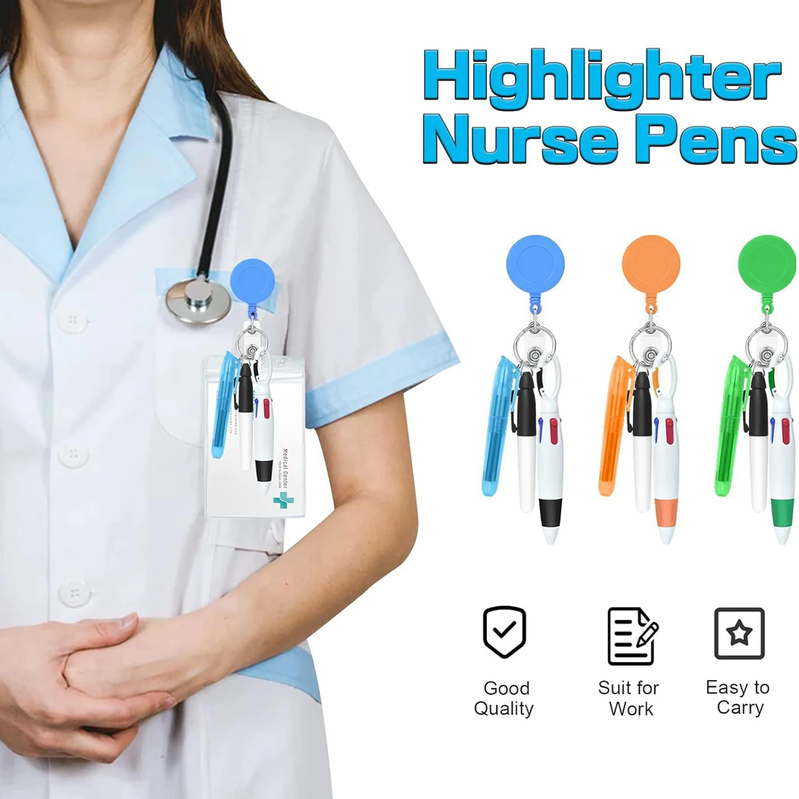 

Retractable Badge Holder Shuttle Pen with Buckle Keychain Multifunction Fine Pointed Party Favor Nursing Badge Clips Nurse Pen