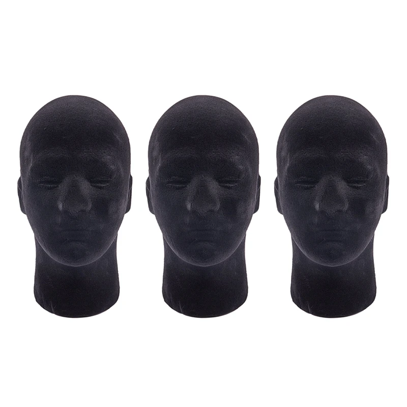 3x Male Styrofoam Foam Mannequin Manikin Head Model Wigs Glasses Cap
