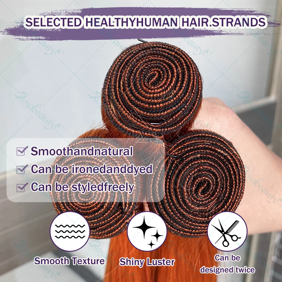 #350 Color Straight Hair Weave Bundles Brazilian Hair Ginger Orange Bundles Colored Human Extensions For Women