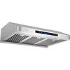30 Inch Range Hood, 7” High Stainless Steel Under Cabinet Range Hood 4 Speeds, 8” Round Top Vent, 1000CFM 2 LED Lights 1