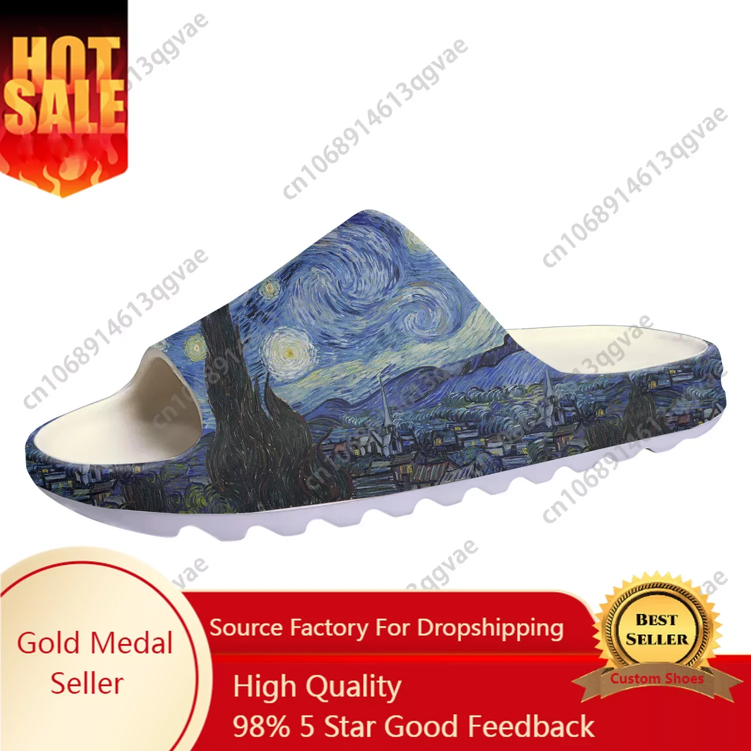 Starry Night Van Gogh Pittura Ad Olio Suola Morbida Sllipers Home Zoccoli Step On Water Shoes Mens Womens Teenager Personalizza Su Shit Sandals