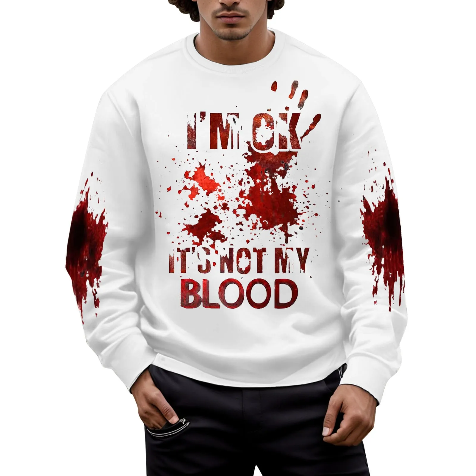 

Мужские толстовки на осень и зиму, пуловеры с длинным рукавом и принтом крови на Хэллоуин, свитшоты для тренировок, мужские толстовки оверсайз в стиле ретро, Харадзюку
