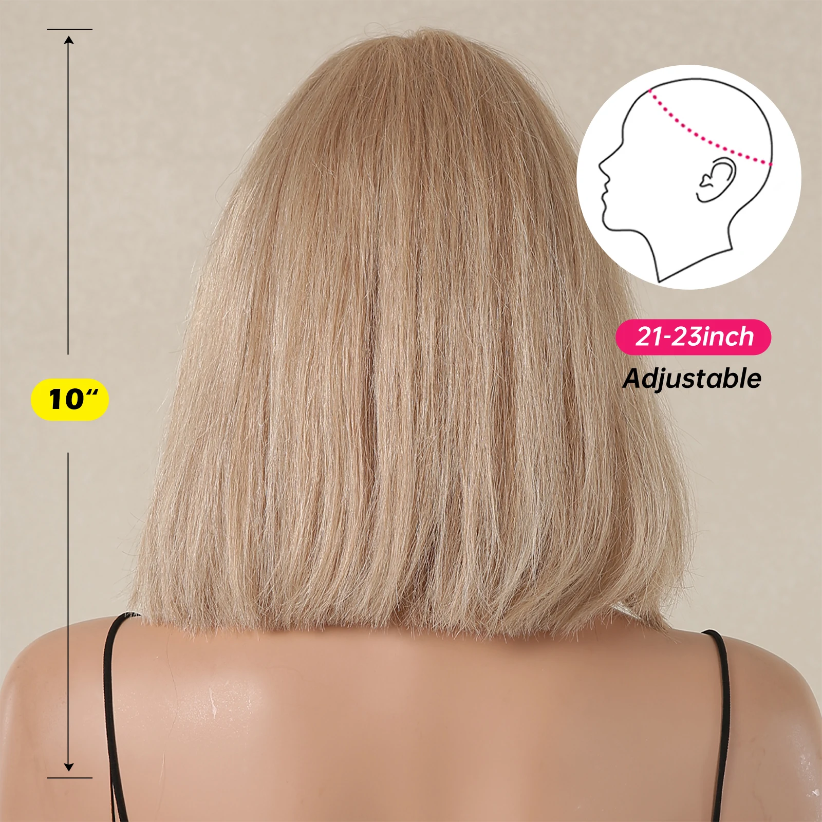 Blunt Cut Bob Human Hair Wigs for Women Beach Blonde Short Straight Remy Human Hair Wig with Bang with Dark Roots Female Daily