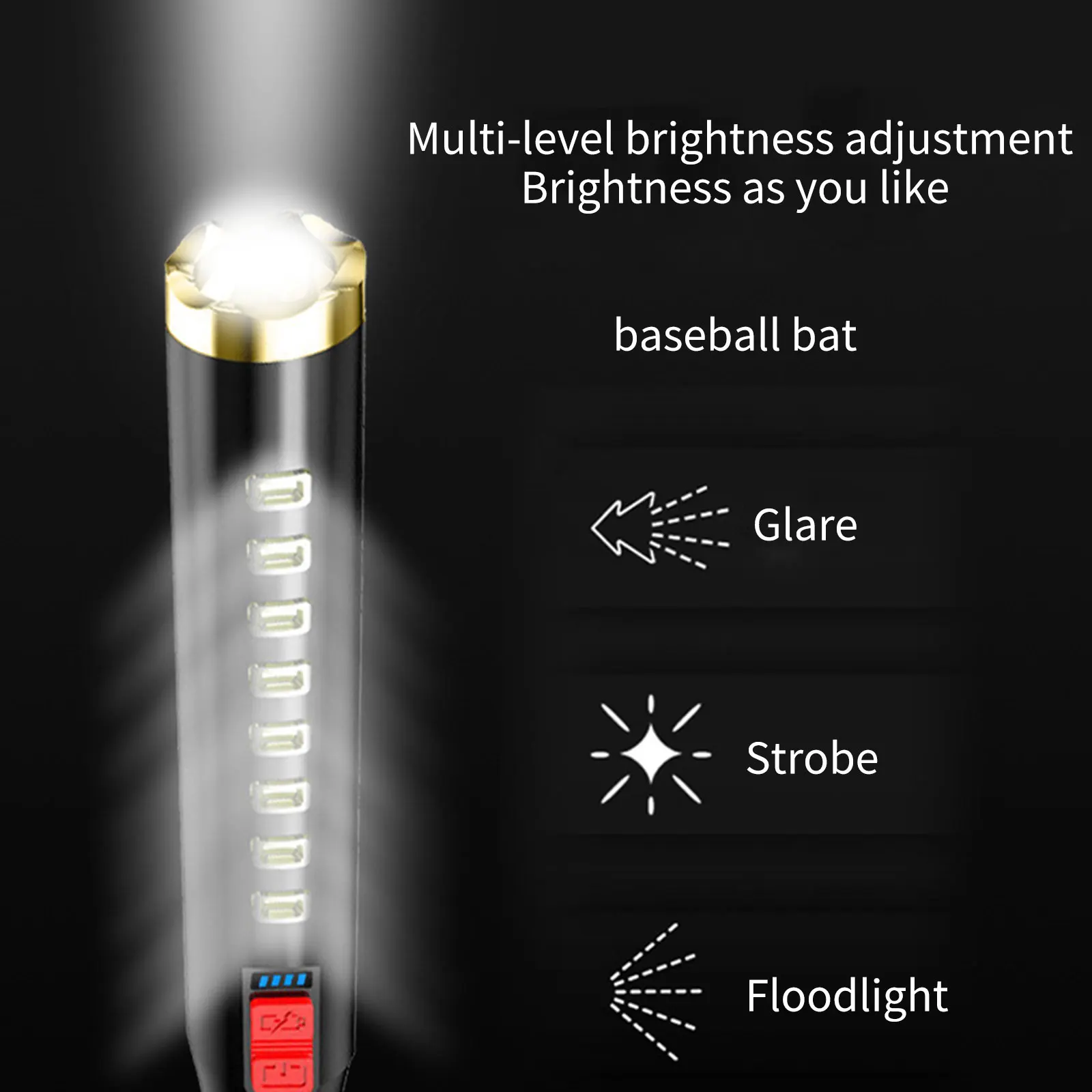 야외 순찰용 다기능 LED 보안 램프, 강력한 조명, 전술 토치, USB 충전, 캠핑 하이킹용, 4 가지 조명 모드