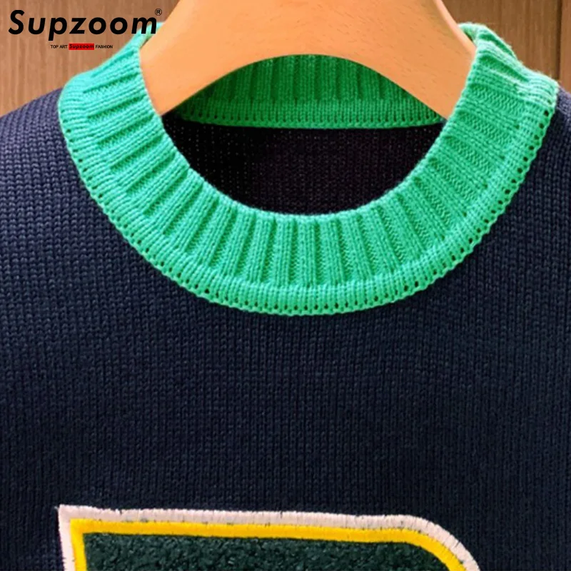 Supzoom New Arrival Top Fashion O-neck Pullovers Appliques Brand Clothing Embroidered Net Red Warm Casual Knitted Men Sweater 6