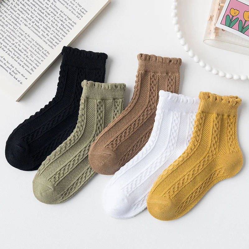 

8 Pairs/ Lot Pure Colour Soft Breathable Cotton Kids School Midtube thin Socks Girls Casual Black White Sports Children's Socks