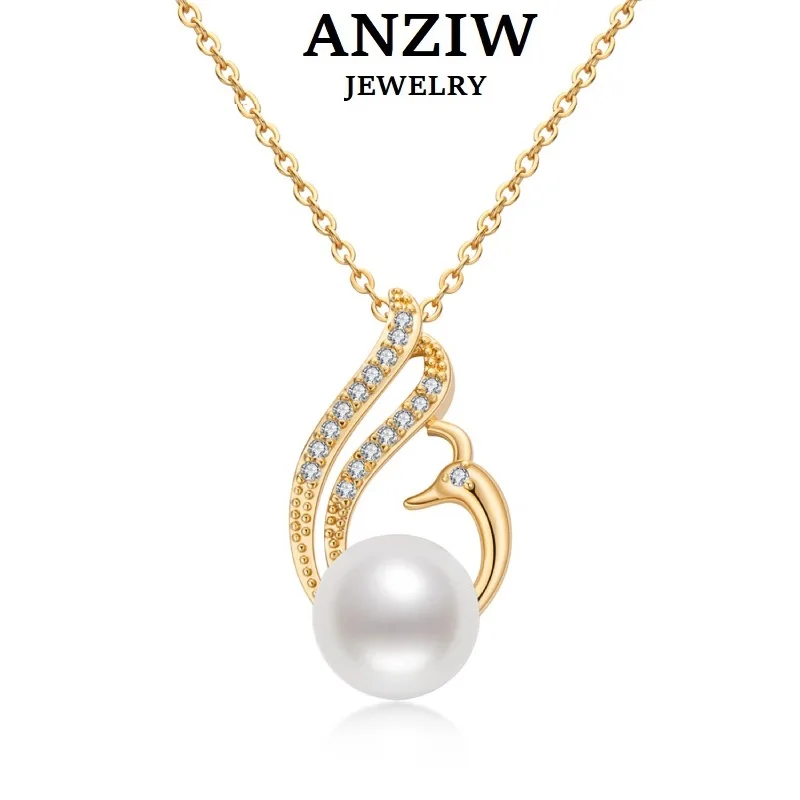 Anziw 14K Gold Filled 9-9.5Mm Collana Con Ciondolo Di Perle Di Cigno D'Acqua Dolce Naturale Argento 925 Gioielleria Raffinata Per Le Donne Regali Di C