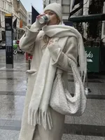 Зимний шарф для женщин, кашемировое теплое однотонное одеяло из пашмины, женское толстое мягкое шаль Bufanda с большими кисточками, длинное пончо Echarpe — изображение 3