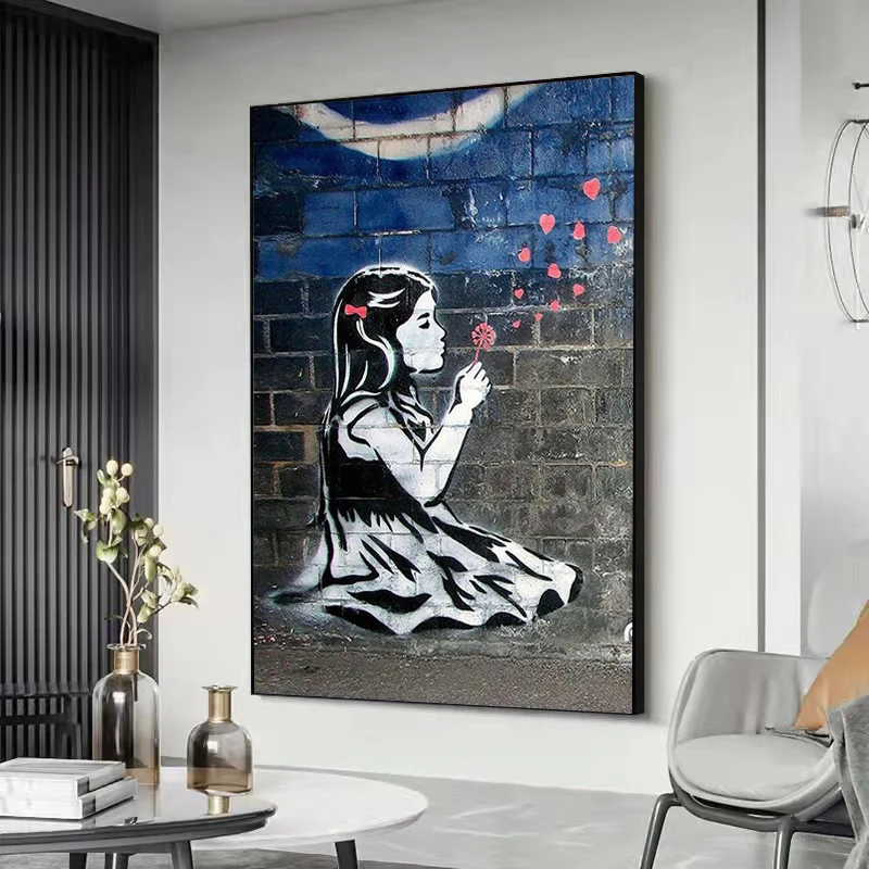 

Banksy Graffiti Art Girl Poster and Prints Modern Street Canvas Painting Wall Art Picture for Office Room Decoration Gift