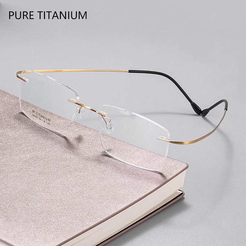 Square Rimless Business Glasses Ultra Light Pure Titanium Eyeglass Fashion Retro Optical Prescription Frames Man Woman 1006