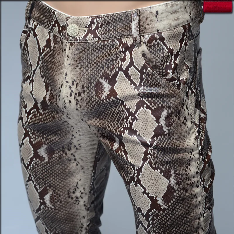 Faux Python Snake Print Leather Pants 