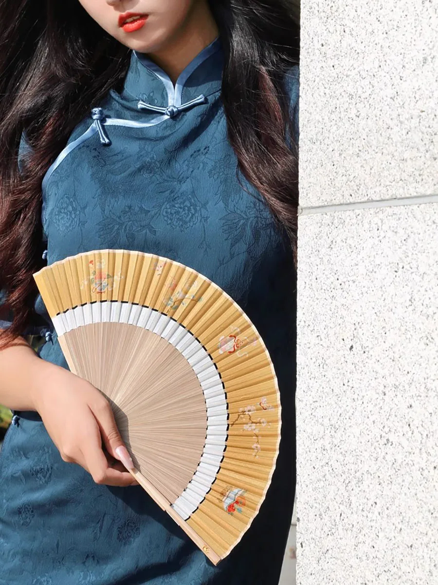 Chinese Style Handmade Bamboo Folding Fan for Women Traditional Hanfu Cheongsam Dance Fan Vintage Summer Cooling Fan Gift