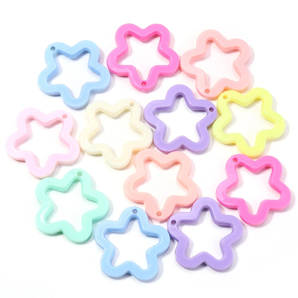 30 Stück 30 mm geleefarbene Stern-Anhänger, hohle Blumenperlen, lose Acryl-Charms, Perlen, DIY-Schlüsselanhänger, Halskette, Dekor-Zubehör – Detail 9
