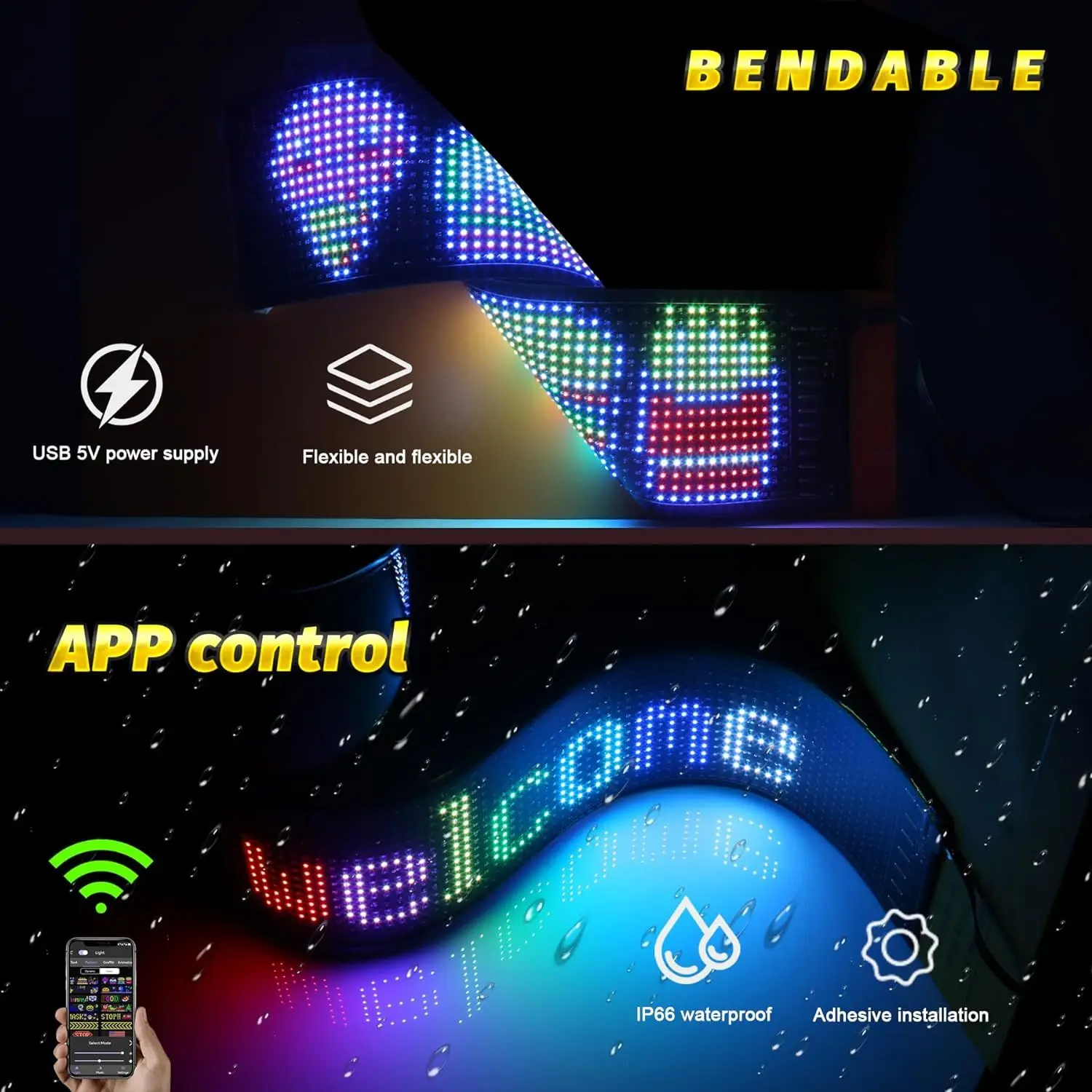 LED 에어 매트릭스 픽셀 패널 DIY 패턴 LED 모듈, USB 유연한 애니메이션 자동차 원격 앱 제어, 크리스마스 할로윈 장식