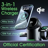 New Truly Qi2 3 In 1 Magnetic Touch Button Wireless Charger For Android iPhone iWatch Airpods Magsafe Fast Charging Dock Station