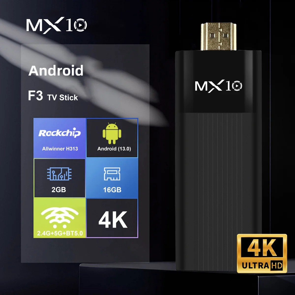 ТВ-приставки 2 ГБ 16 ГБ 1 шт. Android 2024 Stb Mx10 F3 ТВ-бокс Android 4k Eu Android TV Stick