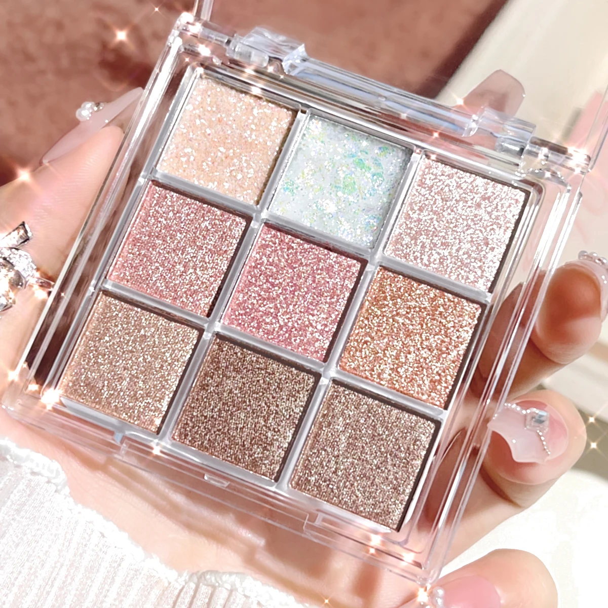 Nine-Color Eyeshadow Palette with Pearl, Fine Sparkle, Layerable Shimmer, Bright Glitter, and Vibrant Colors 3