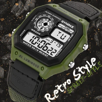 Reloj deportivo Digital Retro para Hombre, cronógrafo electrónico LED, diseño militar de nailon, resistente al agua 2