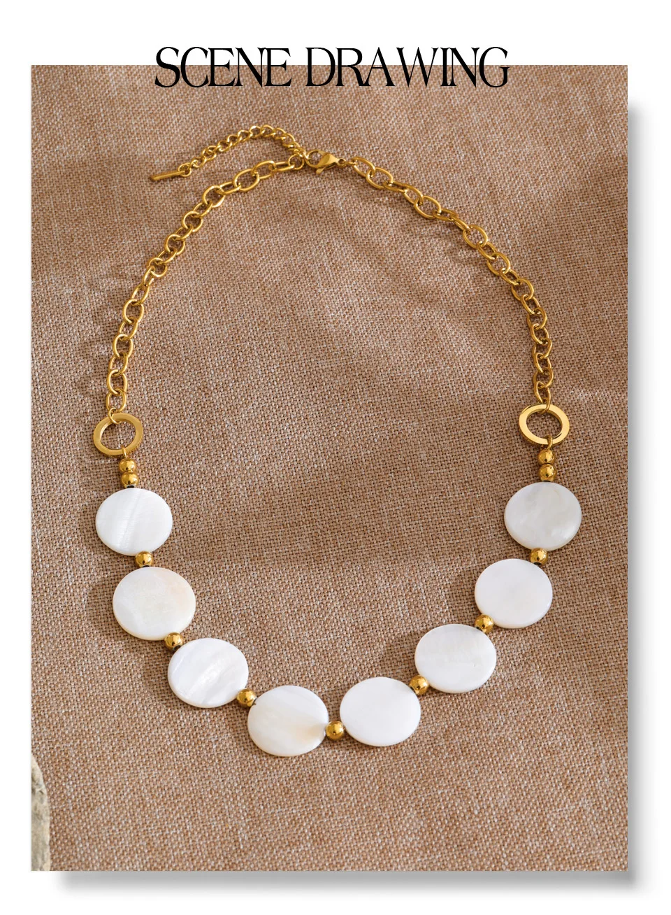 Yhpup Neue Statement-Halskette aus Edelstahl mit natürlicher Muschel, runde Kette, 16 Karat Gold, Platinfarbe, PVD-beschichtet, handgefertigter Schmuck, Geschenk – Detail 8