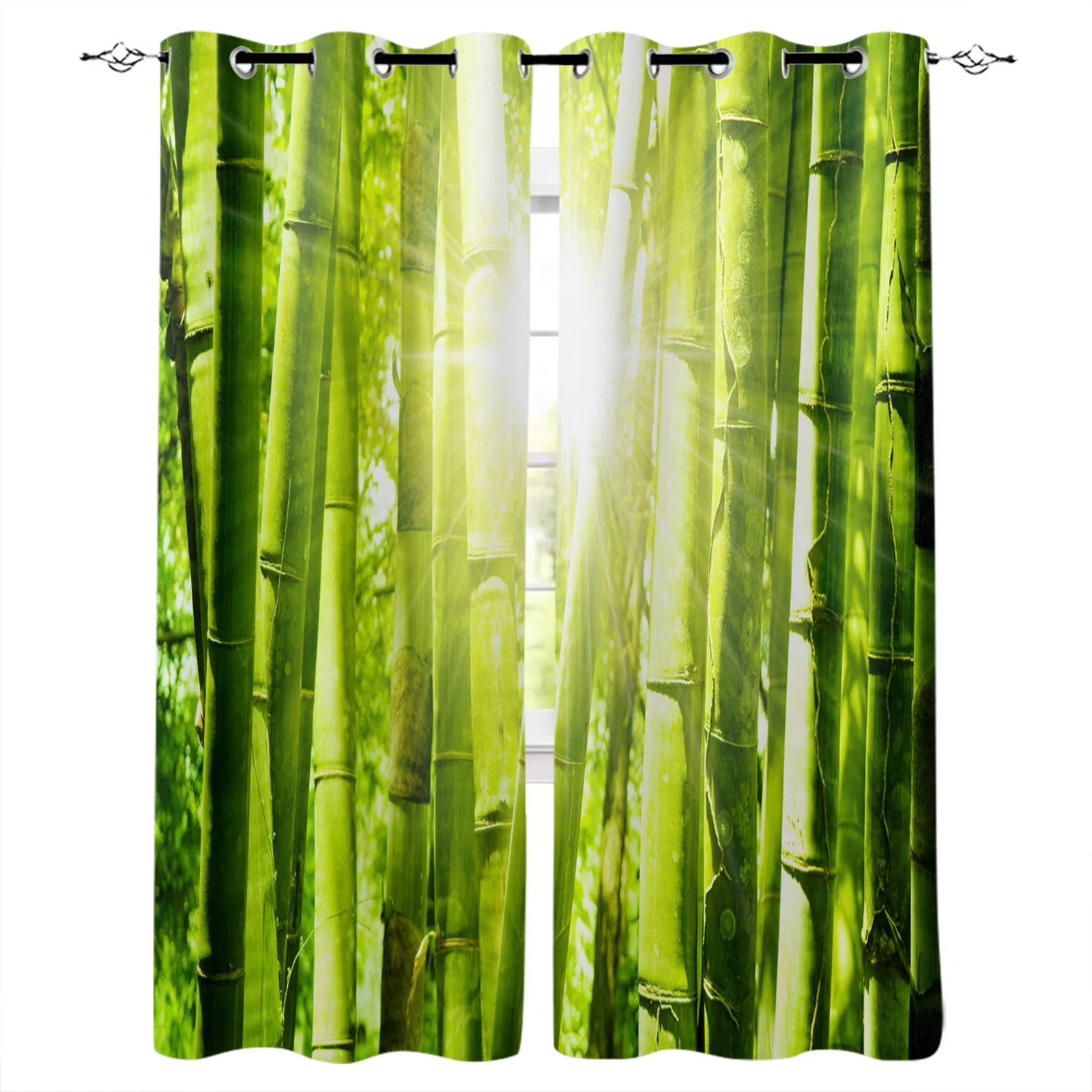 

Bamboo Forest Sunlight Green Plants Blackout Curtains Window Curtains for Bedroom Living Room Decor Window Treatments