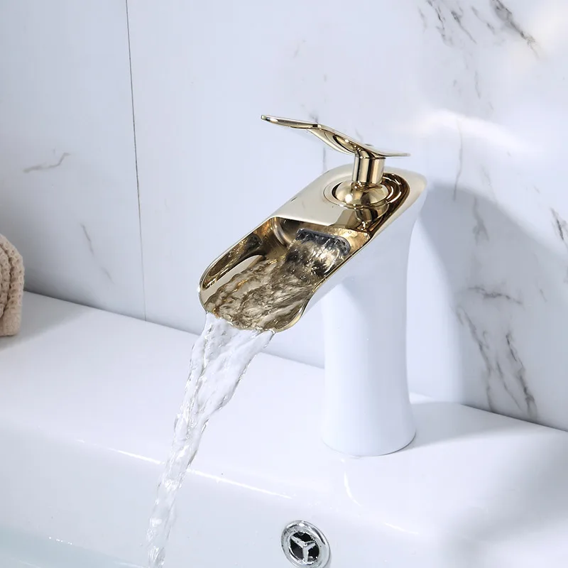 

Copper creative waterfall faucet hot and cold washbasin bathroom white gold countertop basin basin faucet minimalist