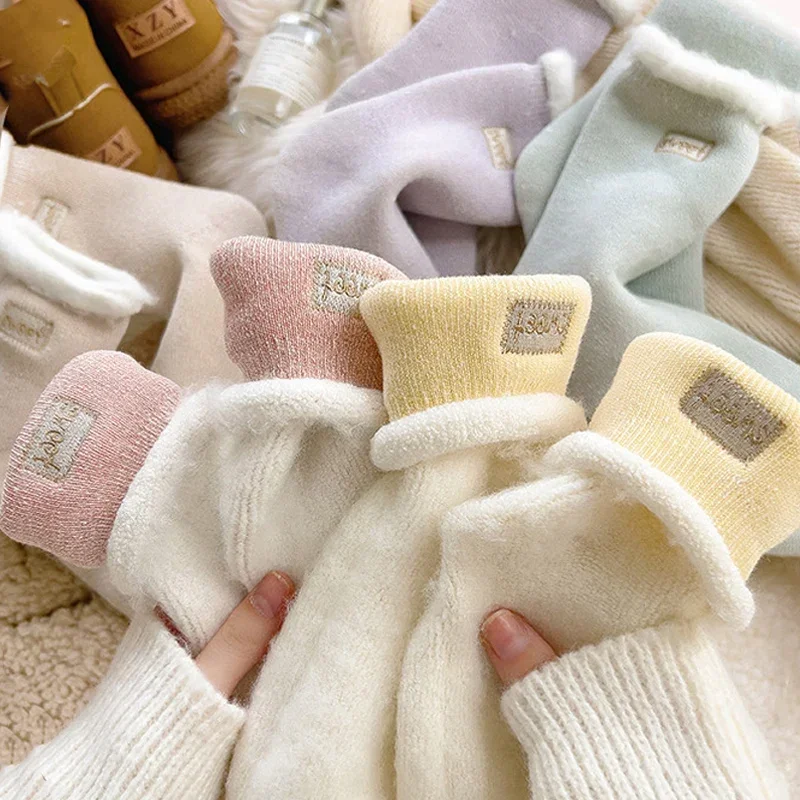 

Thicken Cashmere Socks Women Candy Color Thermal Long Sock Casual Sweet Mid Tube Stockings Winter Warm Floor Sleeping Sox