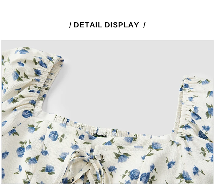 Dress Women Texture Chiffon Floral Romantic Temperament Square Neck Tea Break Dress