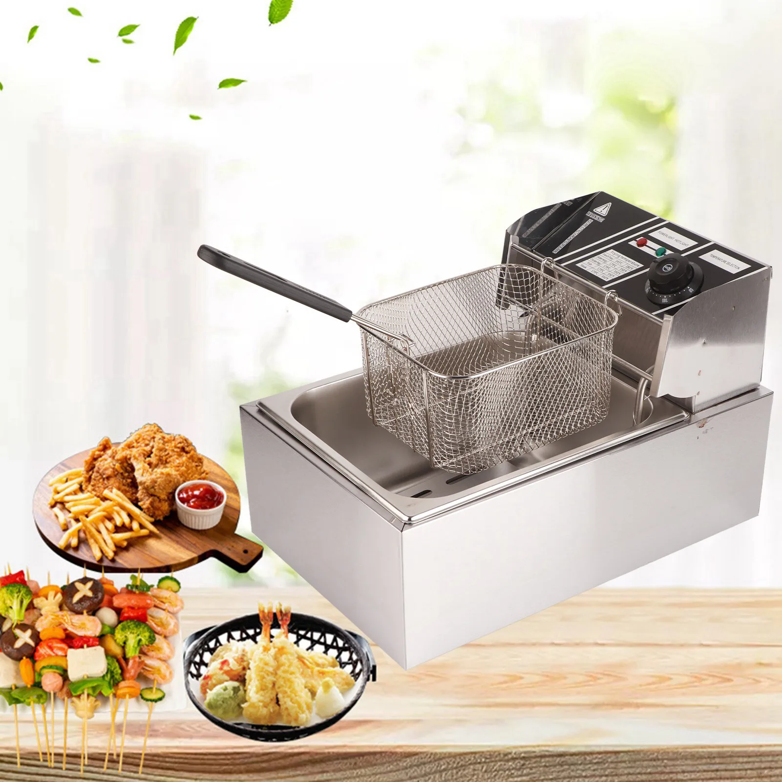 Electric Deep Fryer Professional Adjustable Temperature Stainless Steel Deep Fryer with Lid Basket for Commercial Use 6L