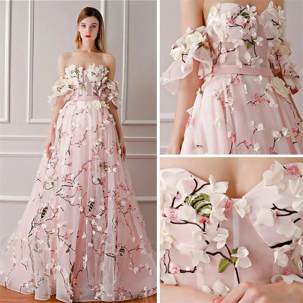 

Saudi Arabia Ball Dress Evening Organza Draped Ruched Applique Prom A-line Off-the-shoulder Bespoke Occasion Gown Long Dresses