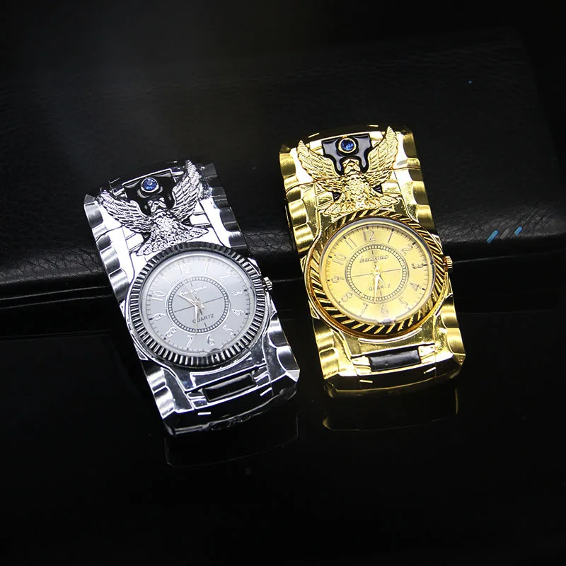Cool Luminous Watch Lighter Metal Electric Windproof Inflatable Lighter Jet Blue Flame Butane Torch Men's Smoking Gadget