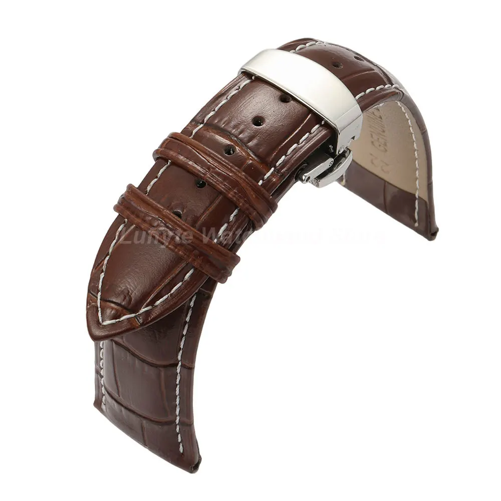 Men's Embossed Leather Watch Band with Butterfly Clasp - Fashionable and Comfortable Replacement Strap